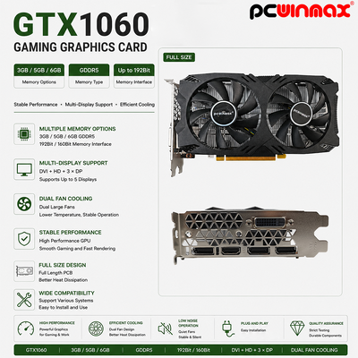 PCWINMAX OEM GeForce GTX 1060 5GB GDDR5 160bit Gaming Graphics Card Dual Fans with HD DP DVI Output Video Card