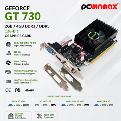 PCWINMAX Geforce GT 730 2GB 4GB DDR3 DDR5 64 Bit Graphics Card HD+HD+DP Ports Low Profile Video Card voor pc