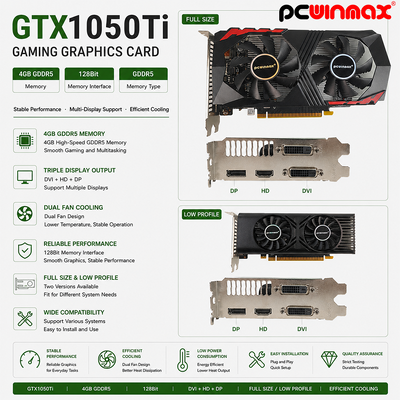 PCWINMAX GeForce GTX 1050 Ti Grafische kaart 4GB DDR5 128 Bit Dubbele Fans 650MHz 1800MHz Frequentie 1050Ti Desktop GPU