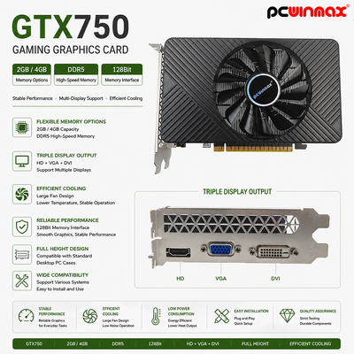 PCWINMAX Geforce GTX 750 4GB Graphics Card DDR5 128Bit DP HD DVI Uitgang PCIe x16 Graphics Card