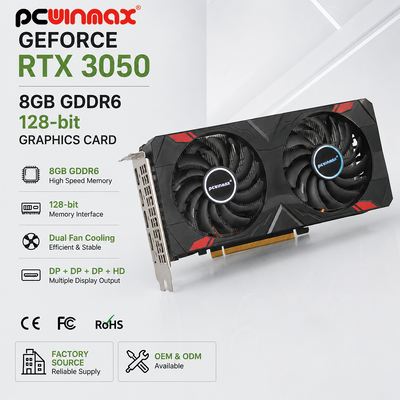 PCWINMAX gokken GeForce RTX 3050 8GB GDDR6 HD/DP met 128 bits PCIe 4 de Dubbele Kaart van de Ventilatorsgrafiek voor PC-Gokken