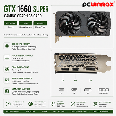 PCWINMAX GeForce GTX 1660 Super Grafische Kaart, 6GB GDDR6 Gaming PC GPU 192bit Videokaart PCIe 3.0 x16 1660S Game Kaarten