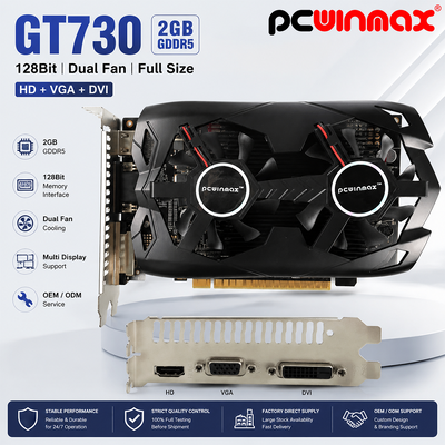 PCWINMAX Geforce GT 730 2 GB DDR5 128 bit volledige grootte GK108 VGA + HD + DVI-interface Dual Fan Gaming grafische kaarten