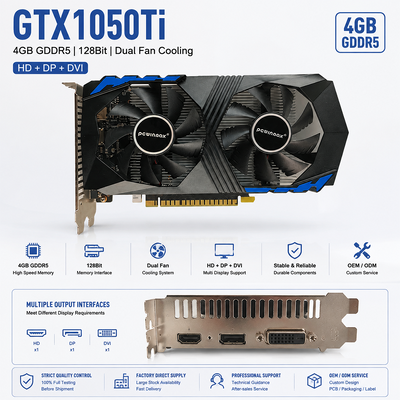PCWINMAX Groothandel GTX 1050 Ti 4GB 128Bit Graphics Card GDDR5 Low Power GPU Met HD DP DVI Output Voor Desktop